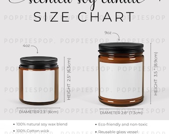 4oz & 9oz Scented Soy Candle Size Chart, Amber Glass Candle Size Guide, Printify Lumient Candle, Soy Candle Care Instruction, Candle Mockup