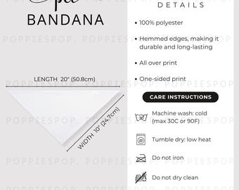 20 x 10 Pet Bandana Size Chart, Dog Bandana Size Guide, Pet Bandana Care Card, Printify Pet Bandana, Cat Bandana Size Chart, Pet Accessories