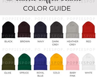 Classic Cuffed Beanie Color Guide, Embroidery Beanie Color Chart, POD Color Chart, Printify Classic Cuffed Beanie, Photo Listing Card, PNG