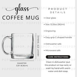 12.25oz Glass Coffee Mug Engraving Size Chart, Clear Coffee Mug Care Card, Printify Glass Coffee Mug, Coffee Mug Size Guide, Mug Template