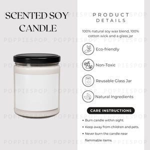 Kerzenpflege Karte, Glaskerzen Mockup, Kerzenglas Pflege Karte Mockup, Kerzenpflege Anleitung, Soya Candle Pflege Chart Mockup, Printify Candle