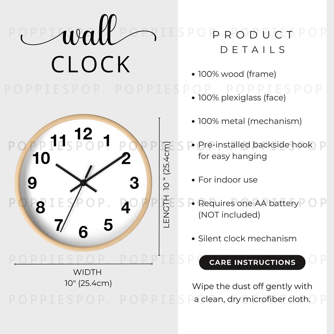 Wooden Wall Clock Size Chart, Rounded Wall Clock Size Guide, Indoor ...