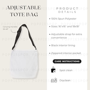 Cartão de cuidados com a bolsa ajustável, Cartão de cuidados para lavagem da bolsa, Instruções de lavagem da bolsa ajustável, Bolsa ajustável Printify (AOP)