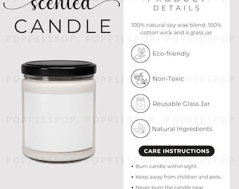 Scented Soy Candle Care Card, Glass Candle Mockup, Candle Jar Care Card, Candle Care Instructions, Soy Candle Care Chart, Printify Candle