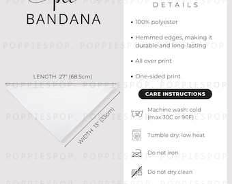 27 x 13 Pet Bandana Size Chart, Dog Bandana Size Guide, Pet Bandana Care Card, Printify Pet Bandana, Cat Bandana Size Chart, Pet Accessories