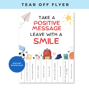 Druckbare Schule positive Botschaften Tear Off Flyer, Schulratgeber Dekor, Lehrer Klassenzimmer Dekor, Ermutigungskarte, SchulSozialarbeiter