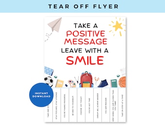 Printable School Positive Messages Tear Off Flyer, School Counselor Decor, Teacher Classroom Decor, Encouragement Card, School Social Worker