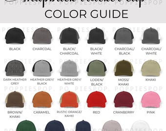 Snapback Trucker Cap Color Guide, Trucker Hat Color Chart, POD Color Chart, Mockup Color Chart, Printify Snapback Trucker Cap, Cap Mockup