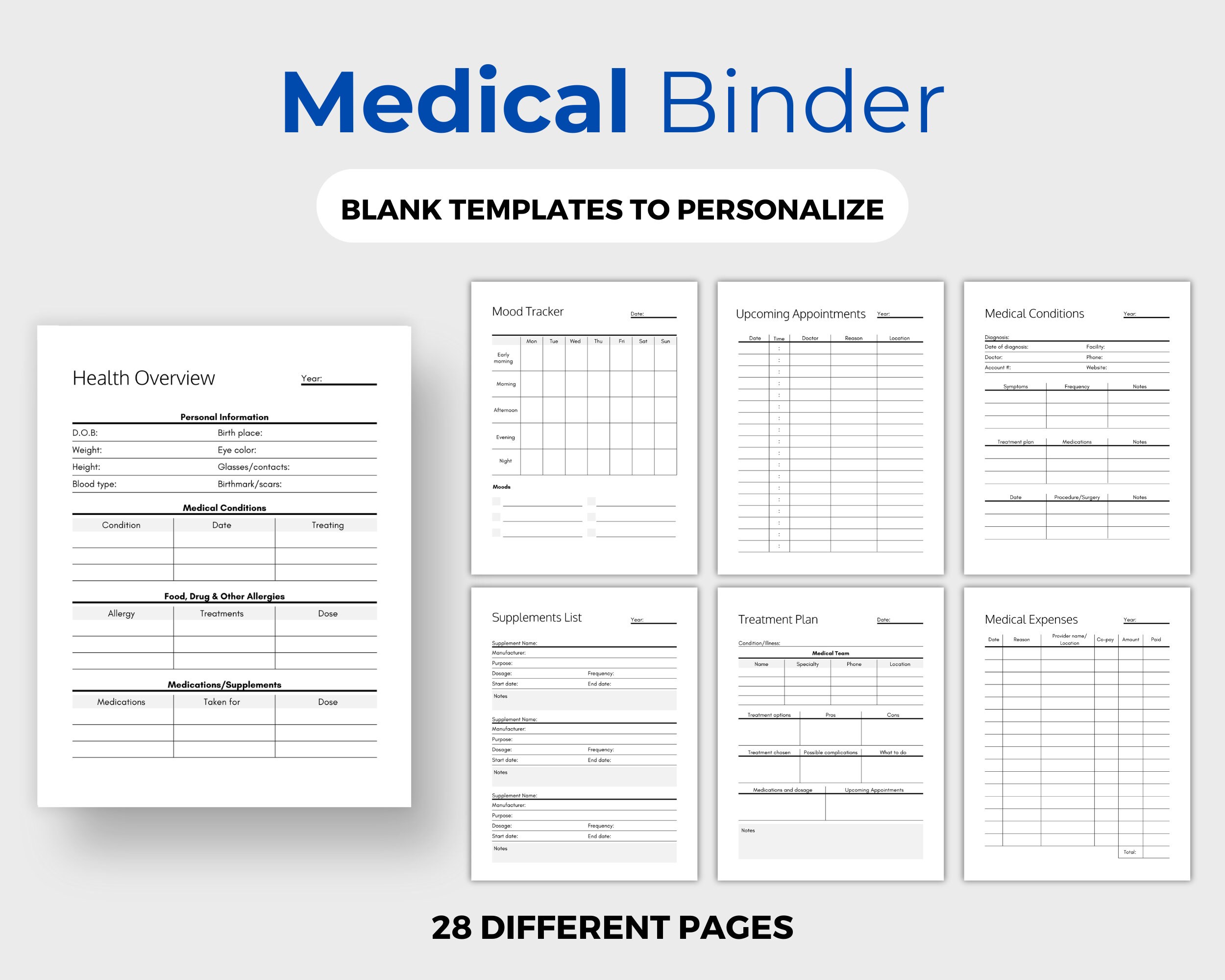 Modern Medical Binder Printable, Medical Planner, Medical Tracker ...