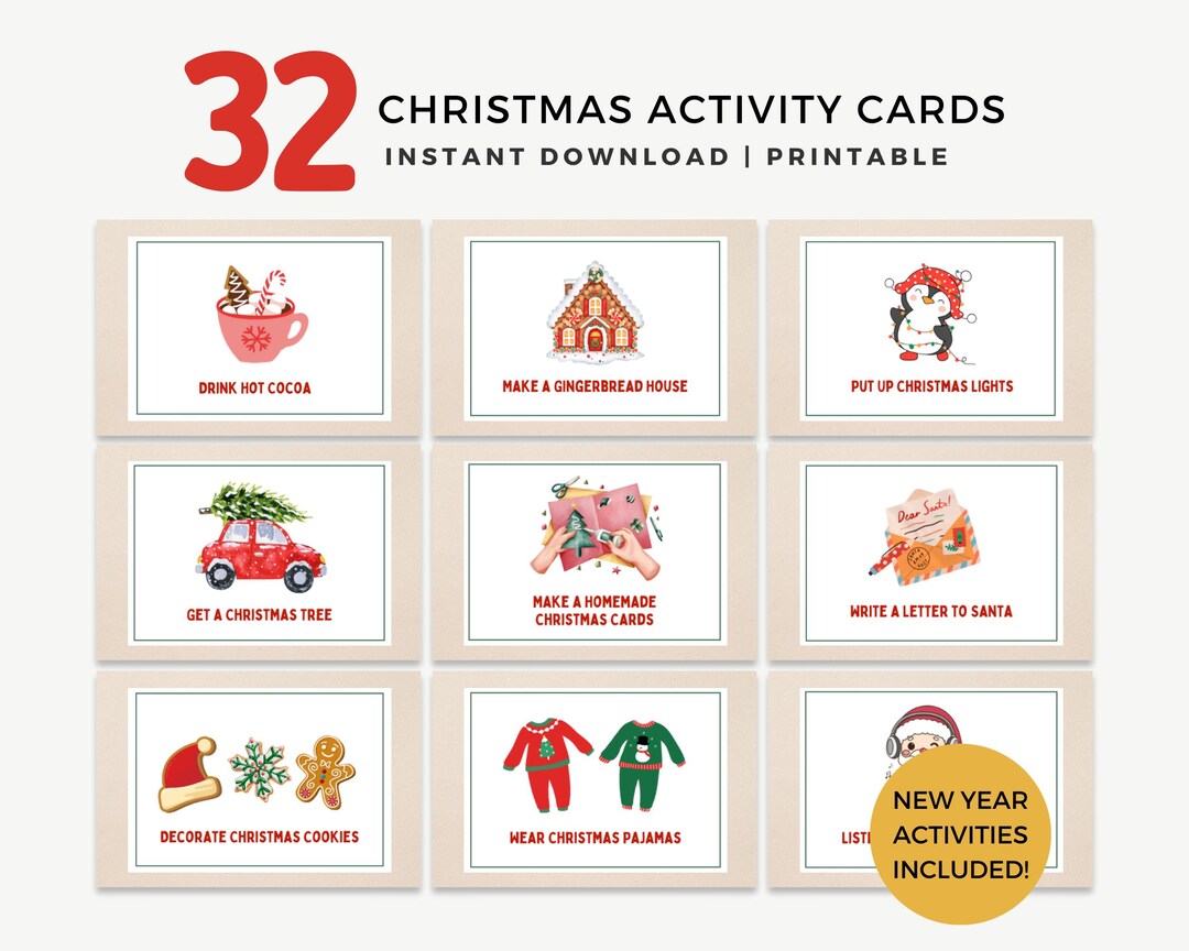 Printable Christmas Advent Calendar Cards for Kids PDF, Christmas ...