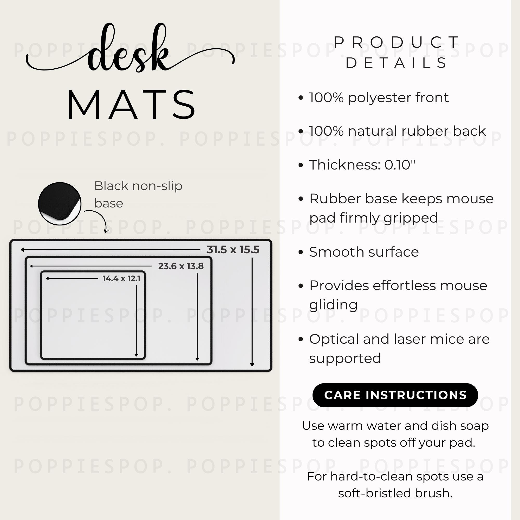 Desk Mat Size Chart, Mousepad Size Guide, Office Desk Mat Care