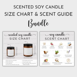 以下が含まれることがあります： 香り付き大豆ワックスキャンドルのサイズチャートと香りのガイドの画像。 サイズチャートには、4ozと9ozのキャンドルが表示され、寸法はcmです。 香りガイドには、Clean Cotton、Apple Harvest、Cinnamon Vanillaなど、さまざまな香りのオプションが表示されます。