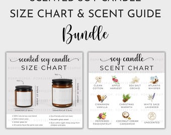 Soy Candle Size Chart and Scent Chart, 4oz & 9oz Scented Amber Glass Candle Size Guide, Printify Lumient Candle, Soy Candle Scent Guide