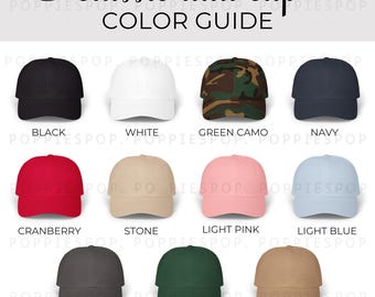 Classic Dad Cap Color Guide, Dad Cap Color Chart, POD Color Chart, Mockup Color Chart, Printify Classic Dad Cap, Dad Hat Mockup
