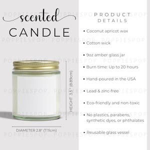 9oz Scented Candle Size Chart, Clear Jar Candle Size Guide, Glass Candle Size Chart, Candle Size Chart, Printify Candle, Candle Mockup