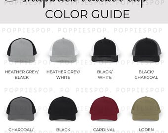 Snapback Trucker Cap Color Guide, Trucker Hat Color Chart, POD Color Chart, Mockup Color Chart, Printify Snapback Trucker Cap, Cap Mockup