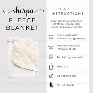 Sherpa Blanket Mockup, Blanket Mockup, Fleece Blanket Care Card, Blanket Care Instructions, Winter Throw Blanket, Printify Blanket