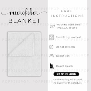 Microfiber Blanket Care Card, Plush Blanket Care Instructions, Blanket Mockup, Printify Blanket Washing Instruction, Fleece Blanket Card