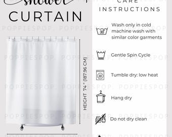 Shower Curtain Care Card, Shower Curtain Size Chart, Printify Shower Curtain, Shower Curtain Size Guide, Bath Curtain Mockup, Curtain Mockup