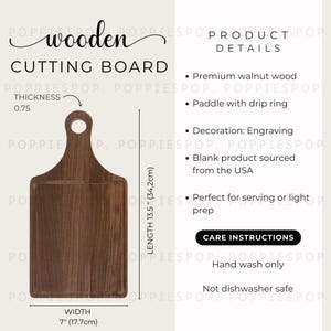 Puede incluir: Tabla de cortar de madera de nogal, de 34,2 cm de largo y 17,7 cm de ancho, con un asa de paleta y un anillo antigoteo. La tabla tiene un grosor de 0,75 pulgadas. Ideal para servir o preparar alimentos.