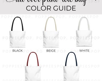 AOP Tote Bag Color Chart, Tote Bag Color Guide, POD Color Chart, Mockup Color Chart, Printify AOP Tote Bag, White Tote Bag Listing Photo