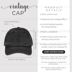 Black Vintage Cap Size Chart, Vintage Hat Size Guide, Embroidered Cap Care Card, Printify Vintage Cap, Baseball Cap Mockup, Hat Mockup