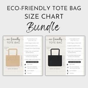 Large Eco-Friendly Bag Size Chart Bundle, Oversize Bag Care Card, Tote Bag Washing Instructions, Printify Tote Bag, Tote Bag Mockup