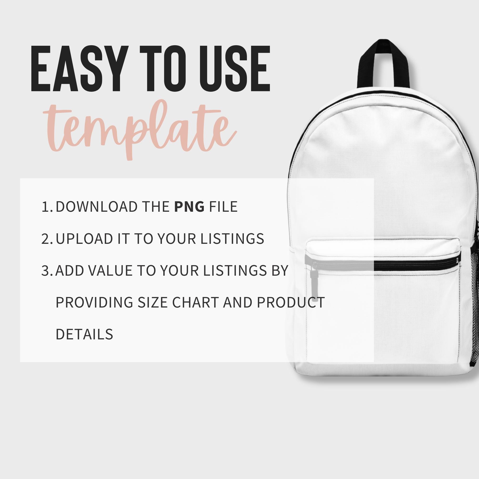 Backpack Printify Backpack Size Chart, School Backpack Product Listing Card, Backpack ...