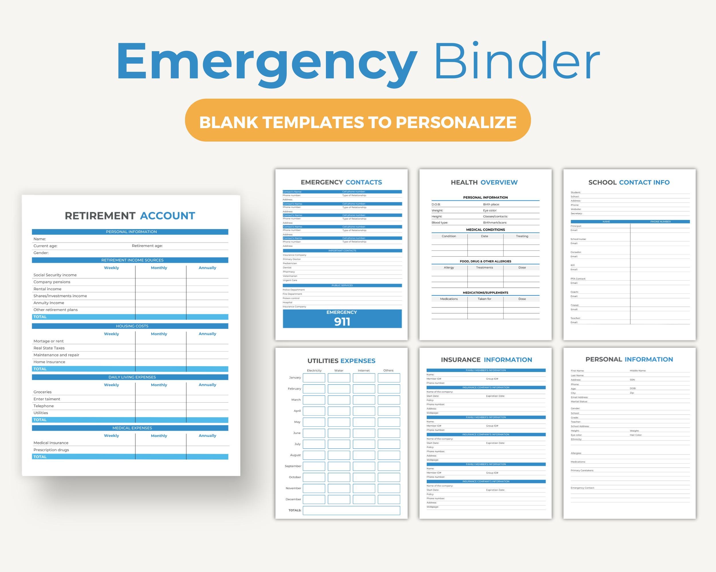 Emergency Binder, Printable End of Life Binder, Emergency Planner ...