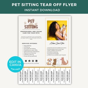 Editable Pet Sitting Flyer, Dog Sitting Tear Off Flyer, Pet Care Service Flyer, Dog Business Owner, Pet Business Owner, Pet Sitter Flyer