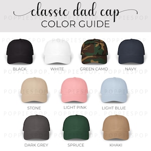 Classic Dad Cap Color Guide, Dad Cap Color Chart, POD Color Chart, Mockup Color Chart, Printify Classic Dad Cap, Dad Hat Mockup