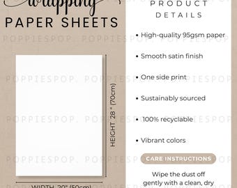 20x28 Gift Wrapping Paper Sheets Size Card, Wrapping Paper Size Guide, Printify Wrapping Paper Sheets, Photo Listing, Wrapping Sheets Mockup