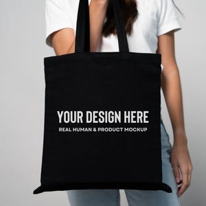 Mockup di borsa tote, Mockup di borsa tote nera, Mockup di borsa tote Liberty, Borsa tote nera Printify, Mockup di borsa tote POD, Mockup di borsa tote modello reale,
