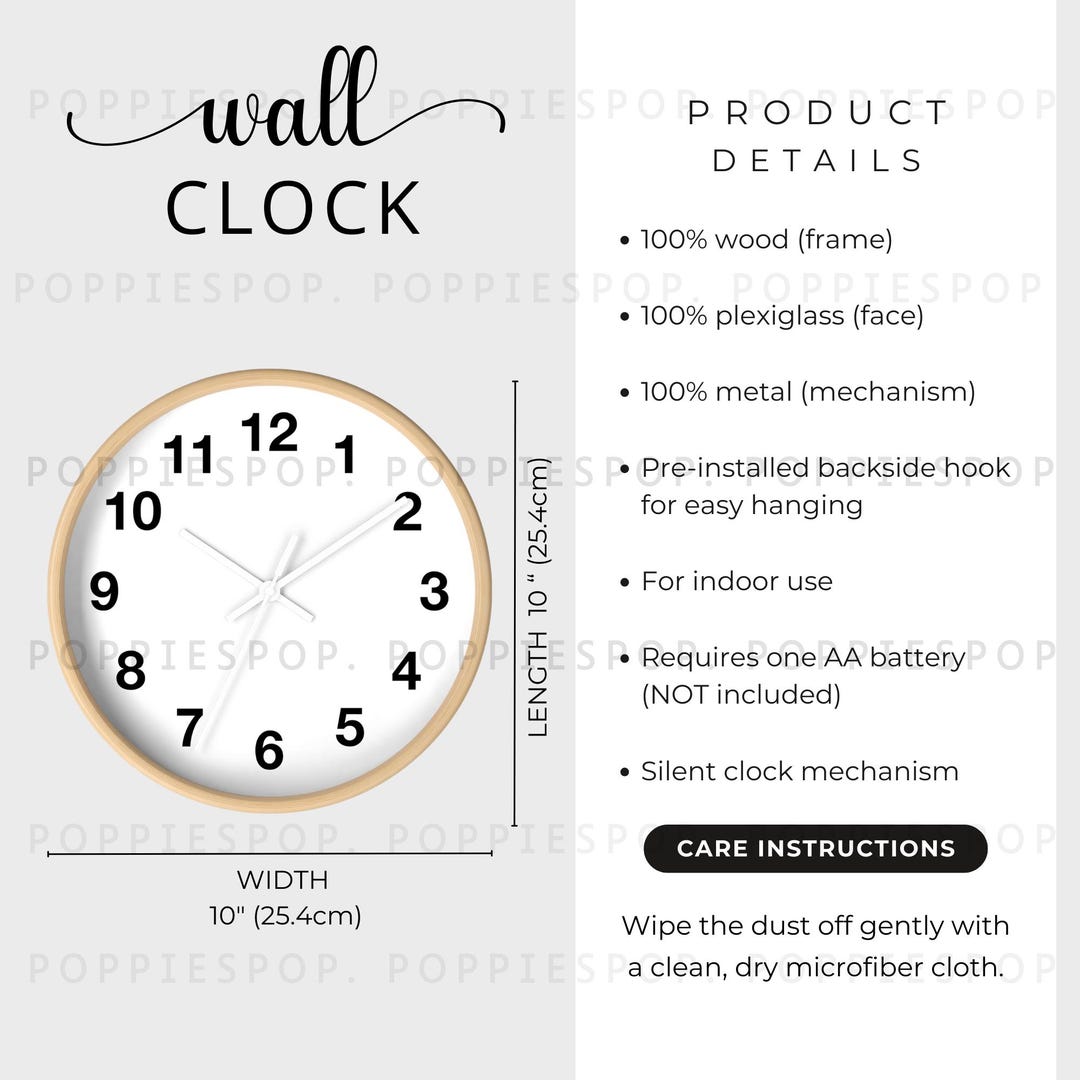Wooden Wall Clock Size Chart, Rounded Wall Clock Size Guide, Indoor ...