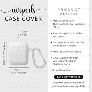 Airpods Case Cover Größentabelle, Apple Airpods Case Cover Größentabelle, Case Cover Pflegekarte, Airpods Case Cover Cover, Airpod Zubehör