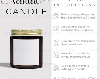 Scented Candle Care Card, Amber Jar Candle Use Instructions, Glass Candle Instructions, Candle Care Card, Printify Candle, Candle Mockup