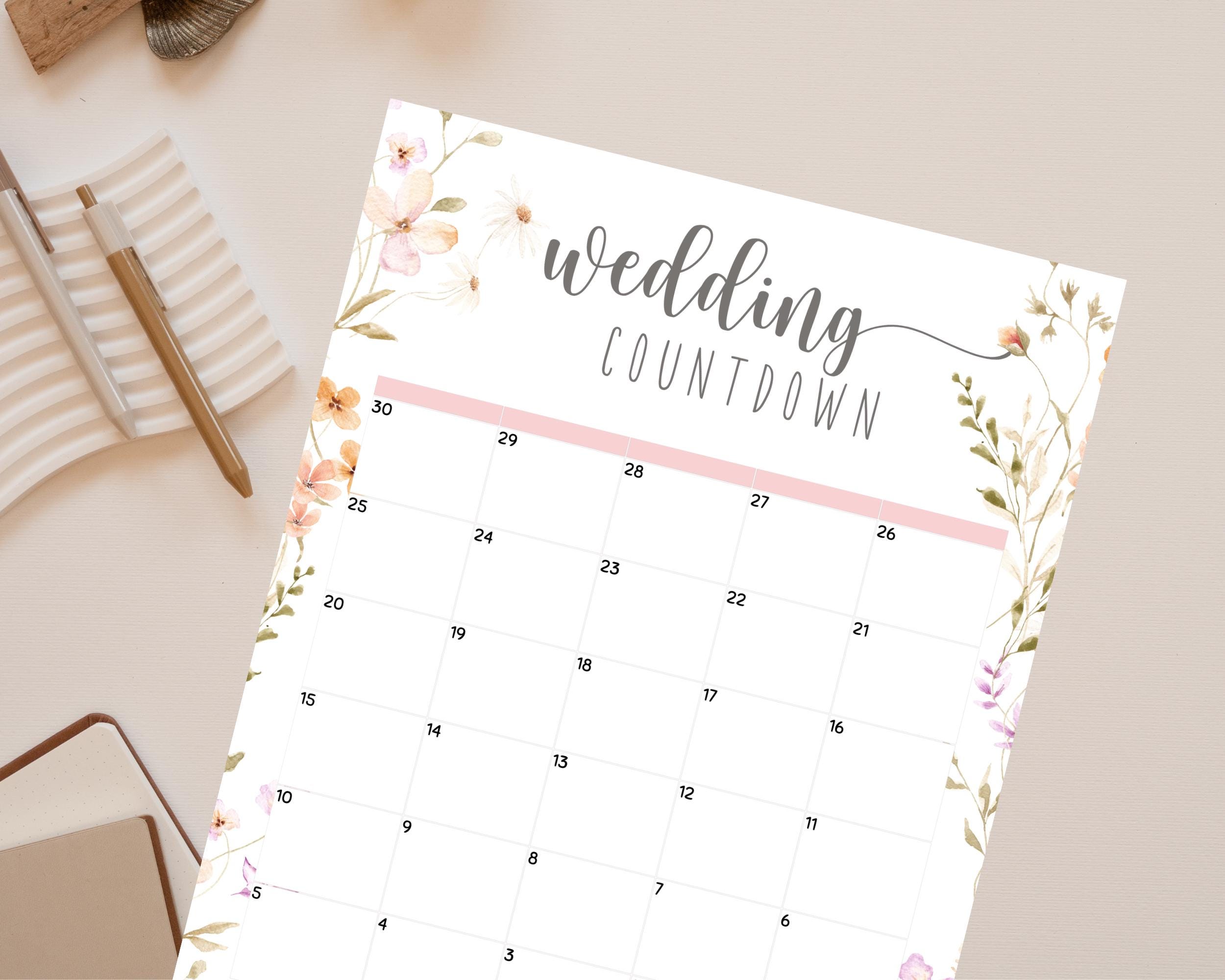 Wedding Countdown Tracker, 30-day Wedding Countdown Calendar, Wedding ...