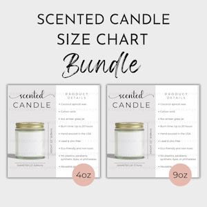 Scented Candle Size Chart Bundle, Clear Jar Candle Size Guide, Glass Candle Size Chart, Candle Size Chart, Printify Candle, Candle Mockup