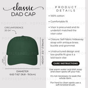 Spruce Classic Dad Cap Größentabelle, Dad Cap Größentabelle, Dad Cap Größentabelle, Baseballmütze Pflege Karte, Printstifte Dad Cap, Dad Hut Mockup, Beach Cap Größentabelle