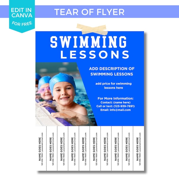 Editable Swimming Lessons Flyer, Swim Classes Flyer, Canva Template, Business Flyer, Advertising Flyer, Promote Swim Flyer, Branding Flyer