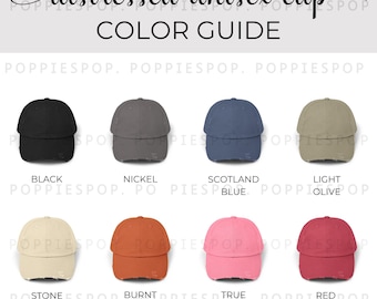 Distressed Unisex Cap Color Guide, Dad Cap Color Chart, POD Color Chart, Mockup Color Chart, Printify Classic Dad Cap, Dad Hat Mockup