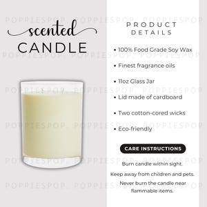Scented Candle Care Card, Glass Candle Mockup, 11oz Candle Jar Care Card Mockup, Candle Care Instruction, Soy Candle Mockup, Printify Candle image 1