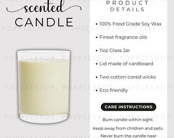 Scented Candle Care Card, Glass Candle Mockup, 11oz Candle Jar Care Card Mockup, Candle Care Instruction, Soy Candle Mockup, Printify Candle