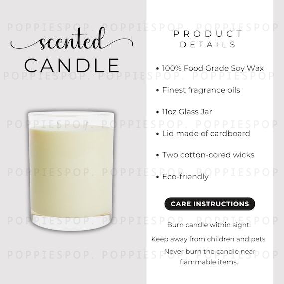 Scented Candle Care Card, Glass Candle Mockup, 11oz Candle Jar Care Card Mockup, Candle Care Instruction, Soy Candle Mockup, Printify Candle