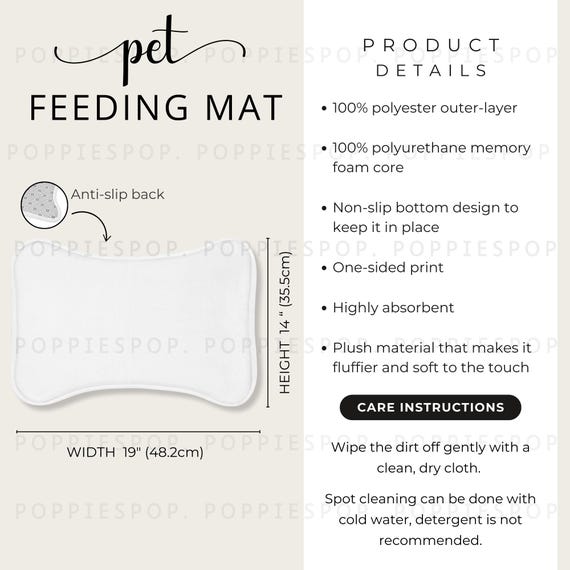 19 X 14 Bone Pet Feeding Mat Size Chart, Dog Feeding Mat Size Guide, Food Mat Care Card, Cat Feeding Mat Size Guide Printify Pet Feeding Mat