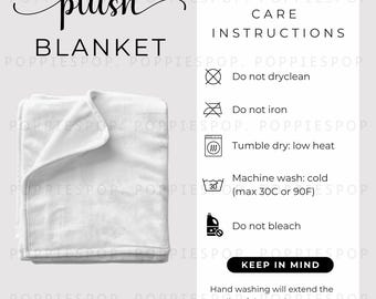 Velveteen Plush Blanket Care Card, Plush Blanket Care Instructions, Blanket Mockup, Printify Blanket Washing Instruction, Fleece Blanket