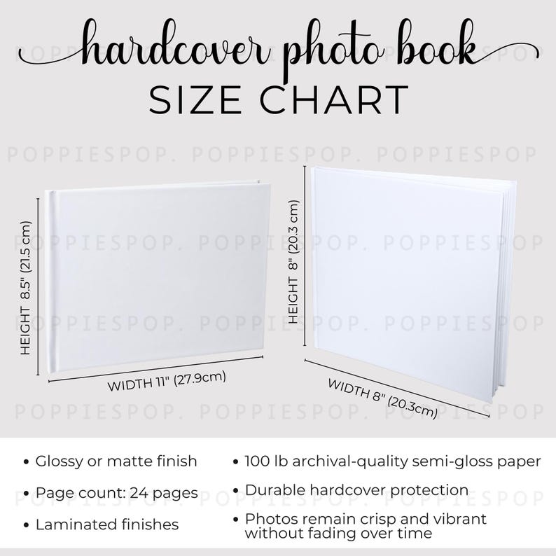Hardcover Photo Book Size Chart, Hardcover Photobook Care Card ...