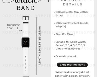 42-45mm Watch Band Size Chart, Smart Watch Band Size Guide, Watch Band Care Card, Printify Watch Band, Watch Strap Size, Apple Watch Band