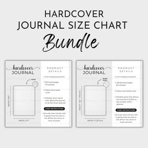 Hardcover tijdschrift maattabel bundel, gelinieerd en blanco hardcover tijdschrift onderhoudskaarten, Printify hardcover tijdschrift mockup, notebook maattabel