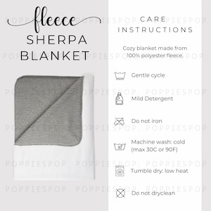 Fleece Sherpa Blanket Care Card, Blanket Care Card,  Blanket Mockup, Blanket Care Instructions, Winter Throw Blanket, Printify Blanket